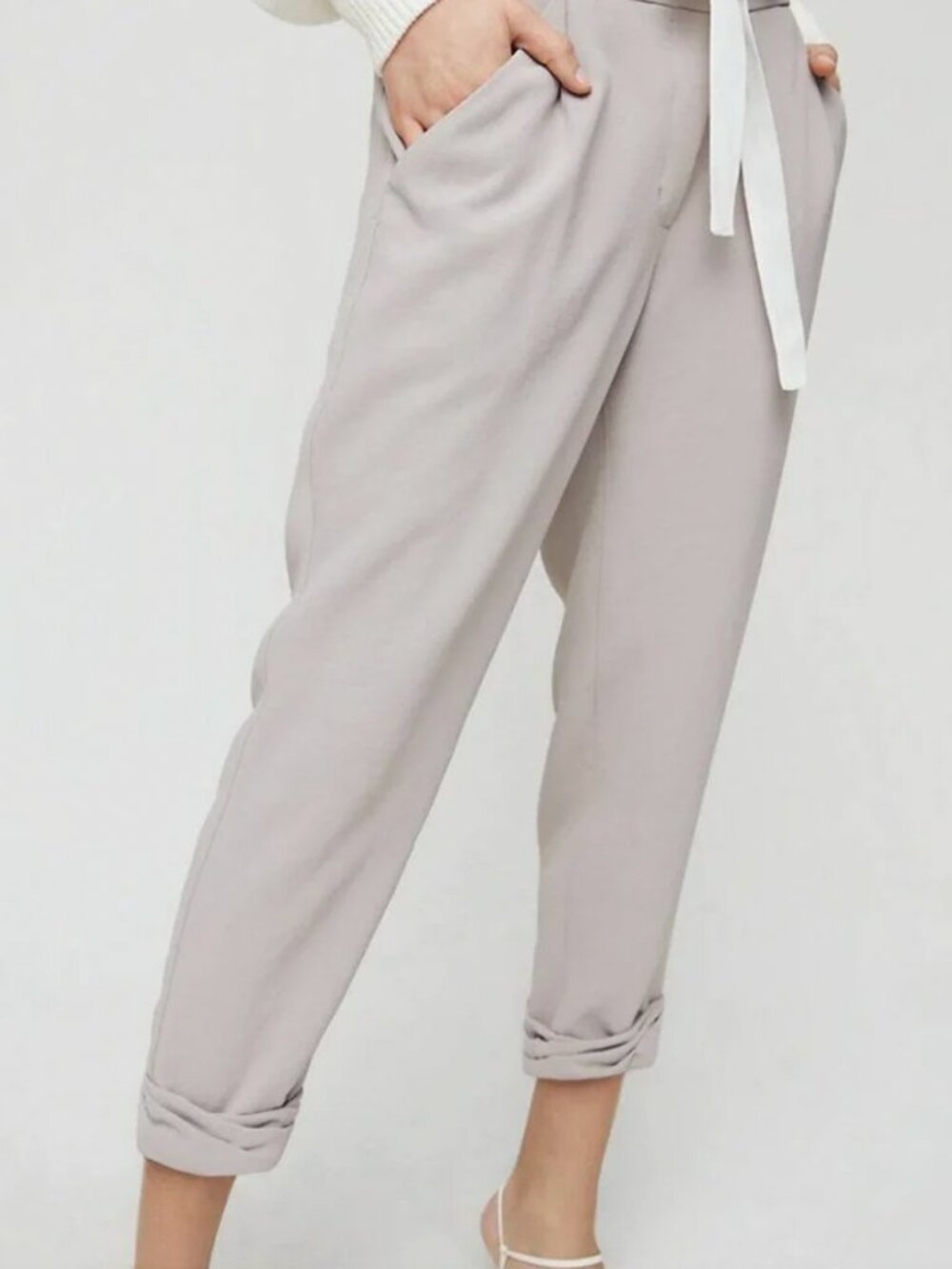 Aritzia Wilfred Allant pants ankle cropped grey tie-waist 00